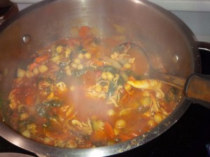 All ingredients in and simmering on the stove